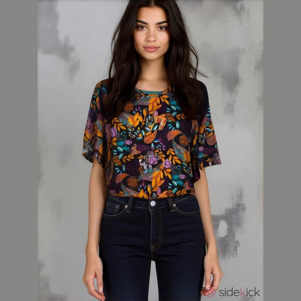 LuLaRoe Womens Top M Paisley Floral Irma Tunic Teal Purple Black Gold NEW